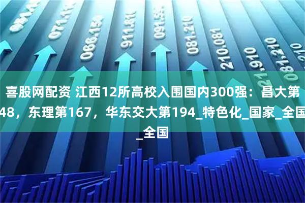 喜股网配资 江西12所高校入围国内300强：昌大第48，东理第167，华东交大第194_特色化_国家_全国